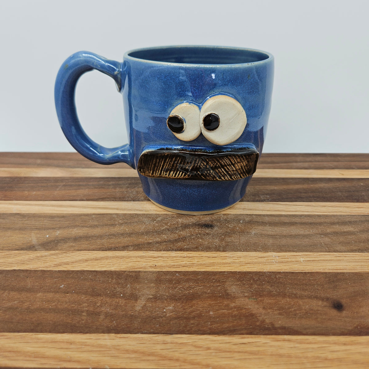 Bushy Mustache Mug | Ceramic Stoneware Pottery Coffee Cup | Microwave Dishwasher Safe | Blue