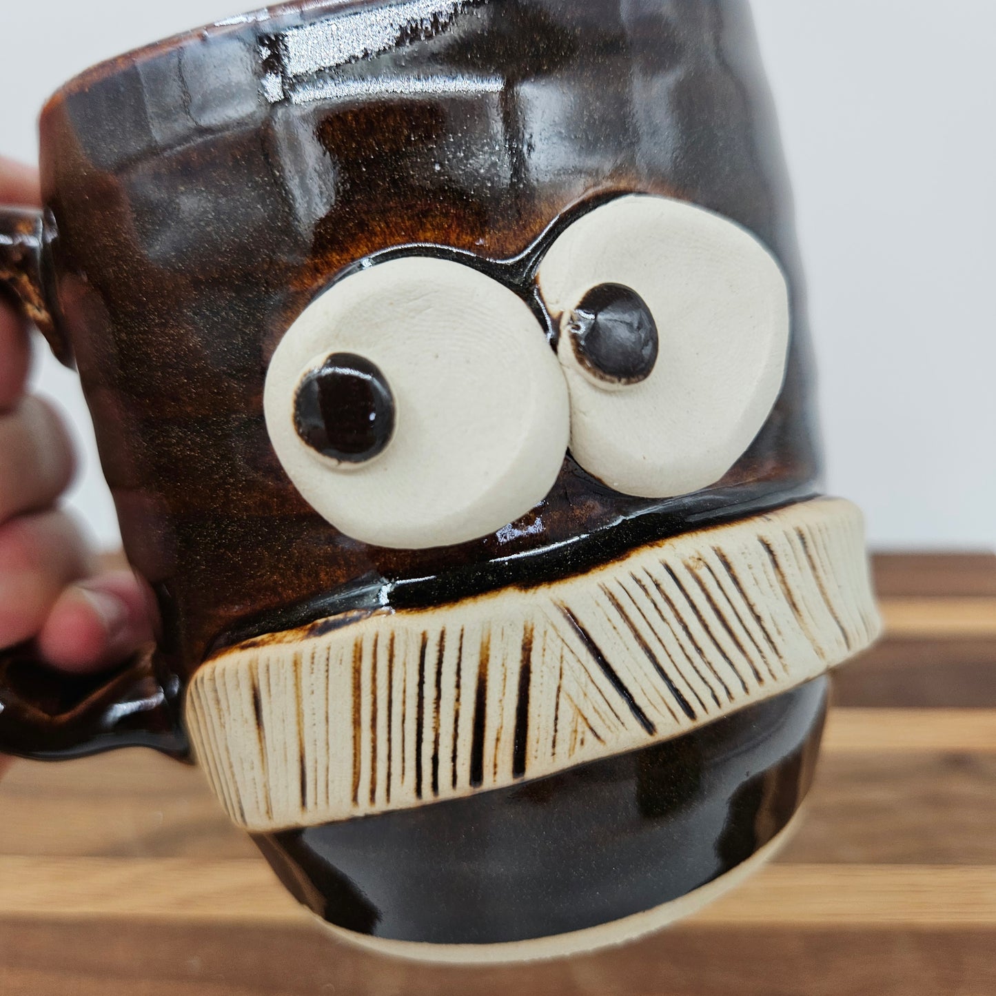 Man's Bushy Mustache Mug | Ceramic Stoneware Pottery Coffee Cup | Chocolate Brown Black | Nelson Studio Ug Chugs