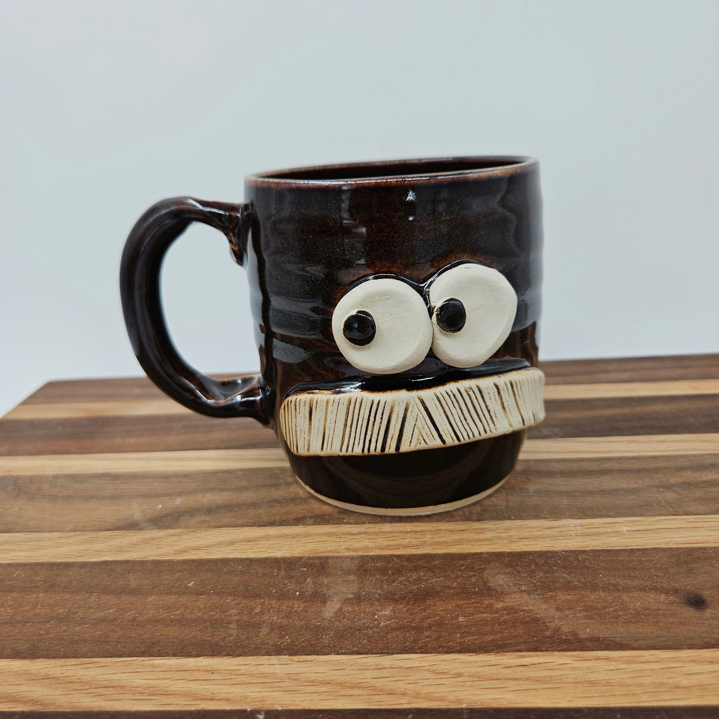 Man's Bushy Mustache Mug | Ceramic Stoneware Pottery Coffee Cup | Chocolate Brown Black | Nelson Studio Ug Chugs