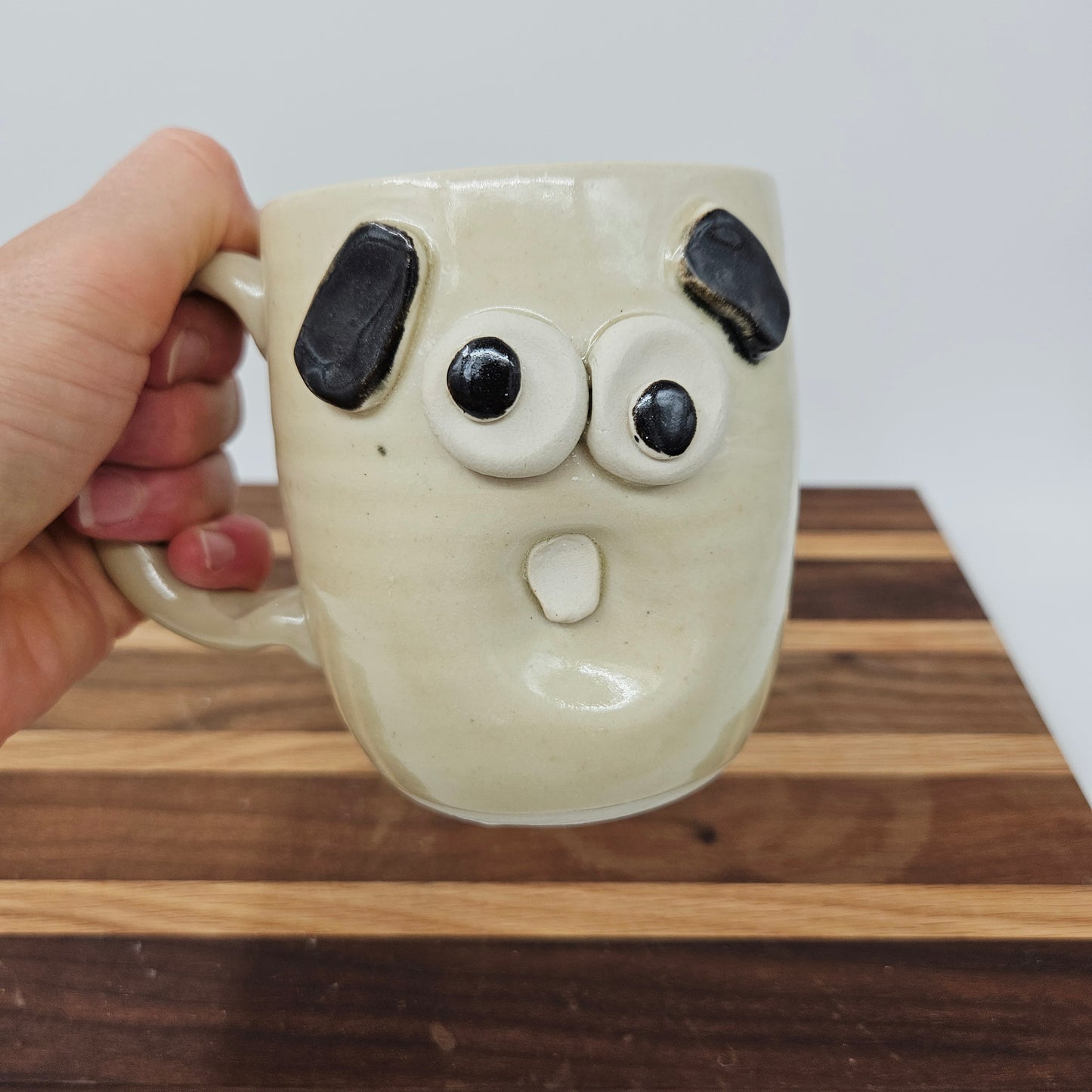 Funny Coffee Cup | Stoney White | Stoneware Ceramic Pottery | Naïve Adulting Face Mug | Wheel-Thrown Handmade