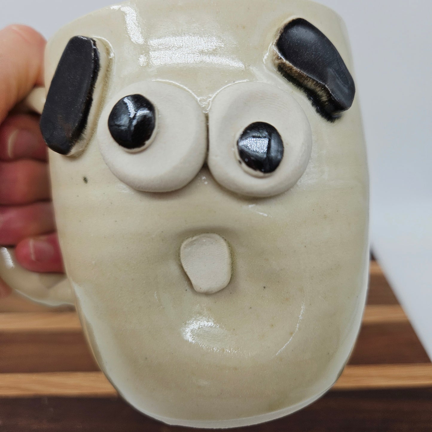 Funny Coffee Cup | Stoney White | Stoneware Ceramic Pottery | Naïve Adulting Face Mug | Wheel-Thrown Handmade