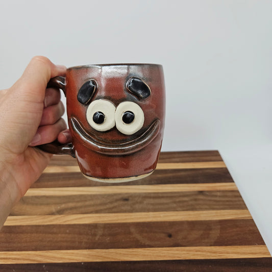 Smiley Face Mug | 16 Ounces | Cinnamon Red | Handmade Stoneware Pottery Coffee Cups