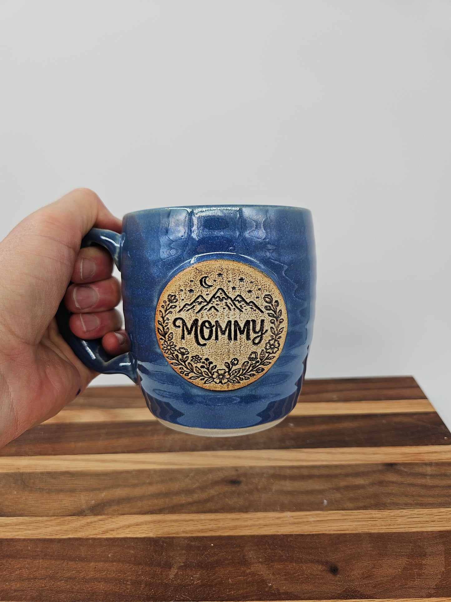 Mommy Mug | Handmade Stoneware Pottery Coffee Cup | Blue