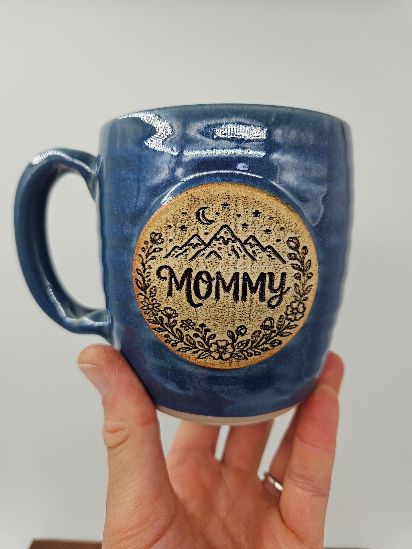 Mommy Mug | Handmade Stoneware Pottery Coffee Cup | Blue