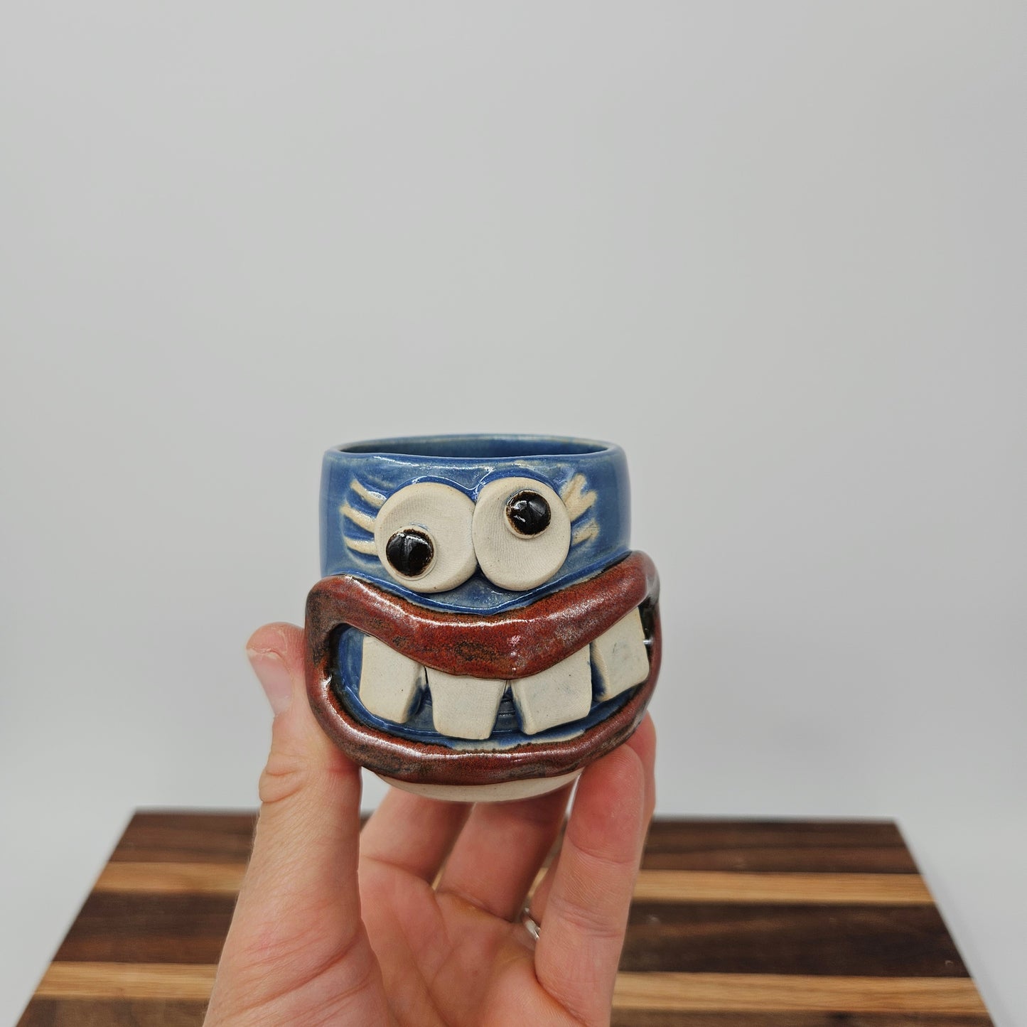 Mini Glass for Shots| Handmade Stoneware Toothpick Holder | Blue Paperclip Cup