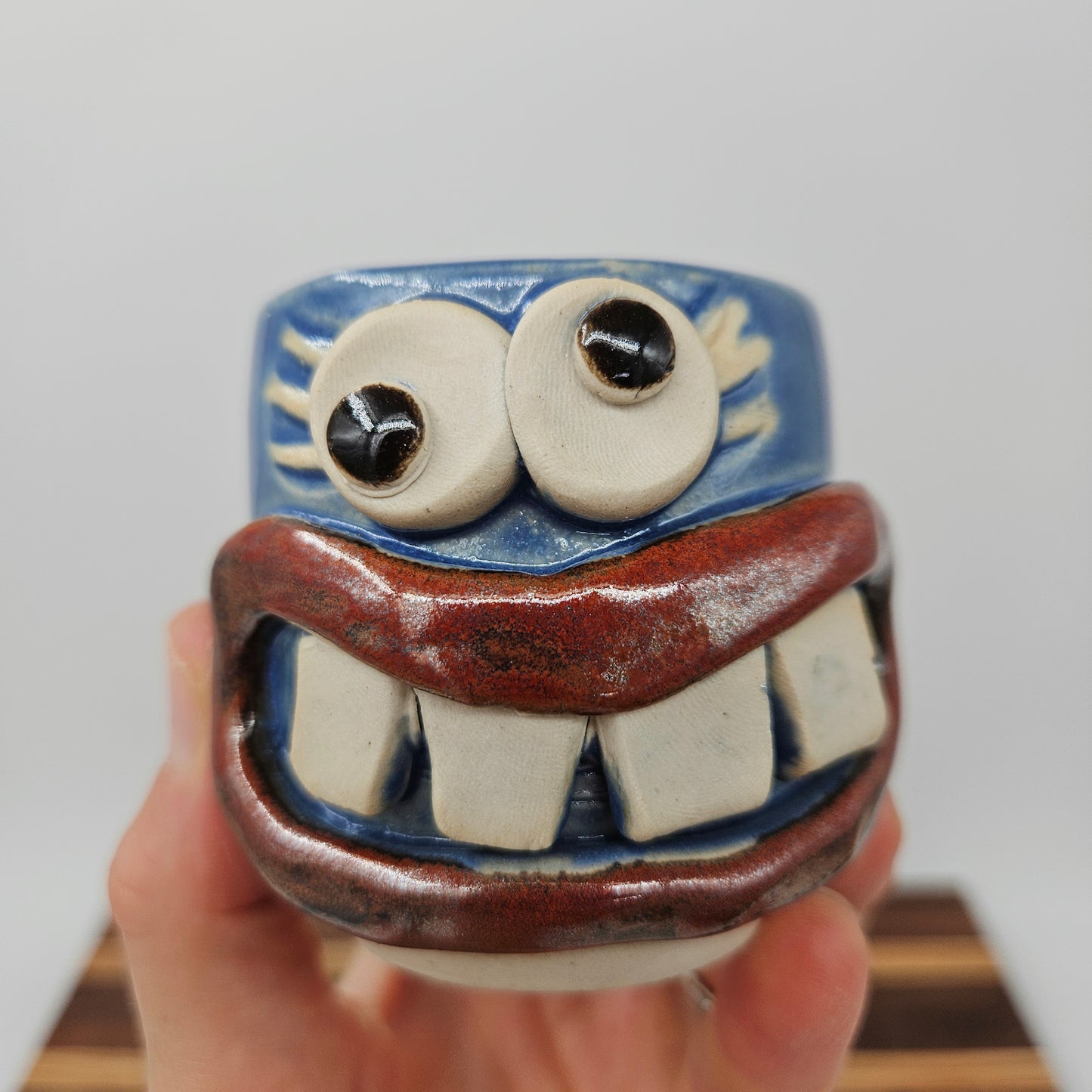 Mini Glass for Shots| Handmade Stoneware Toothpick Holder | Blue Paperclip Cup