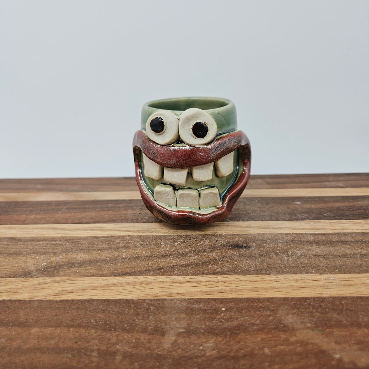 Toothpick Holder | Paperclip Cup | Funny Face Mini Pottery | Green | Nelson Studio Ug Chug