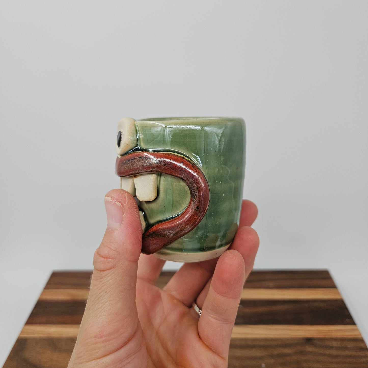 Toothpick Holder | Paperclip Cup | Funny Face Mini Pottery | Green | Nelson Studio Ug Chug