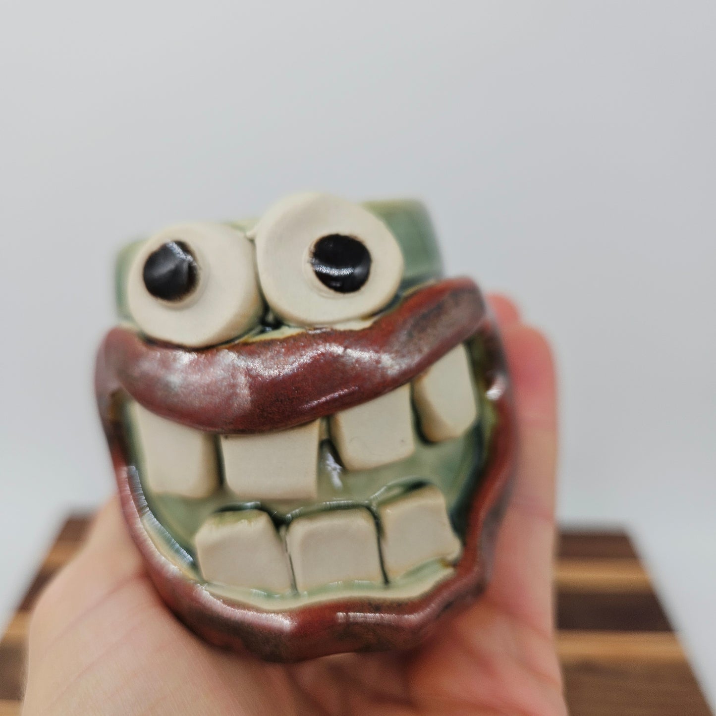 Toothpick Holder | Paperclip Cup | Funny Face Mini Pottery | Green | Nelson Studio Ug Chug