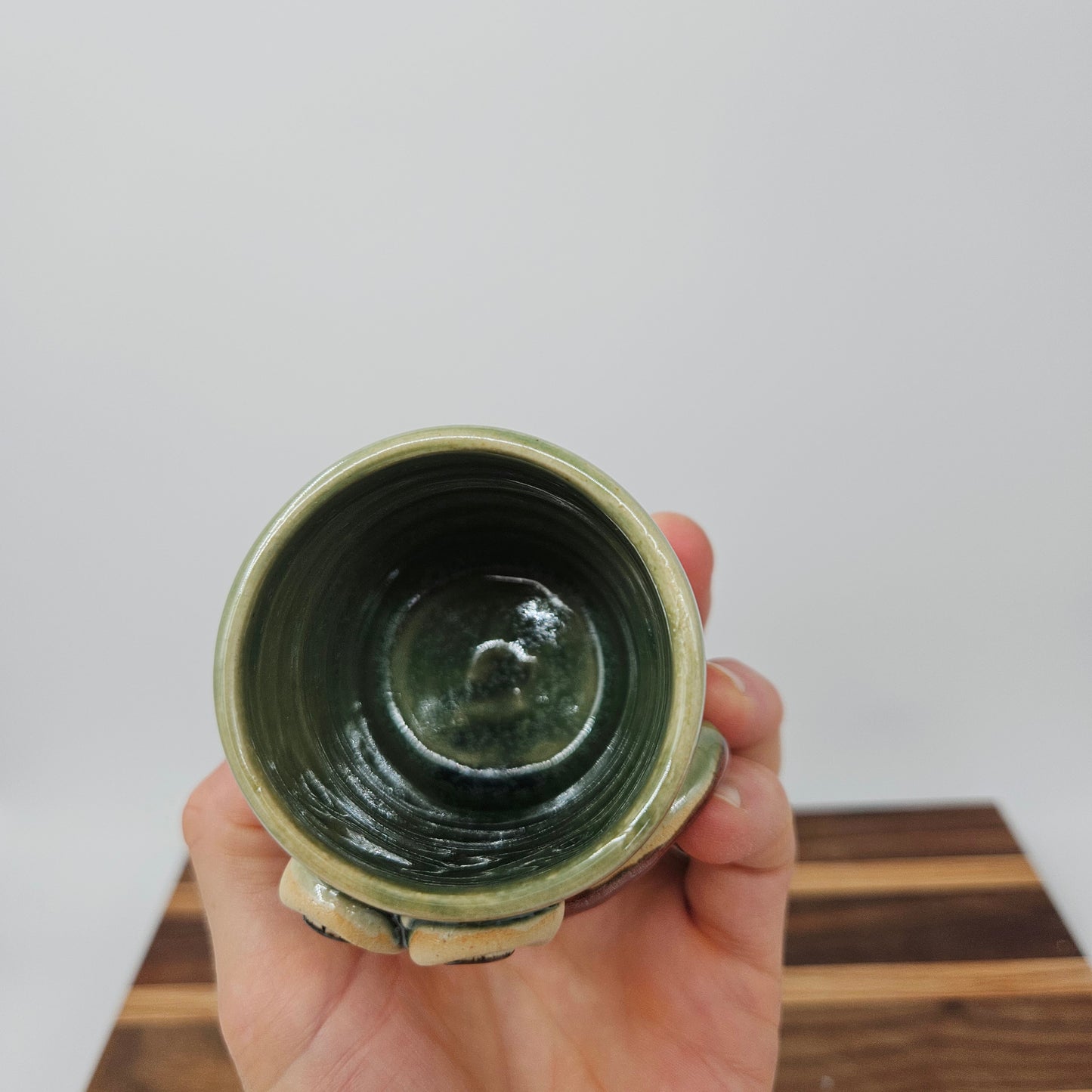 Funny Face Mini Glass | Handmade Stoneware Toothpick Holder Green