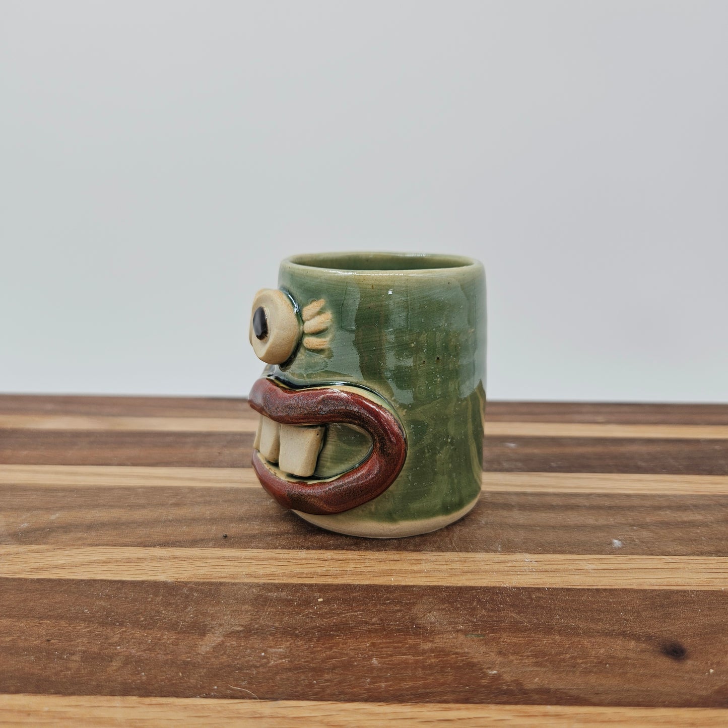 Funny Face Mini Glass | Handmade Stoneware Toothpick Holder Green