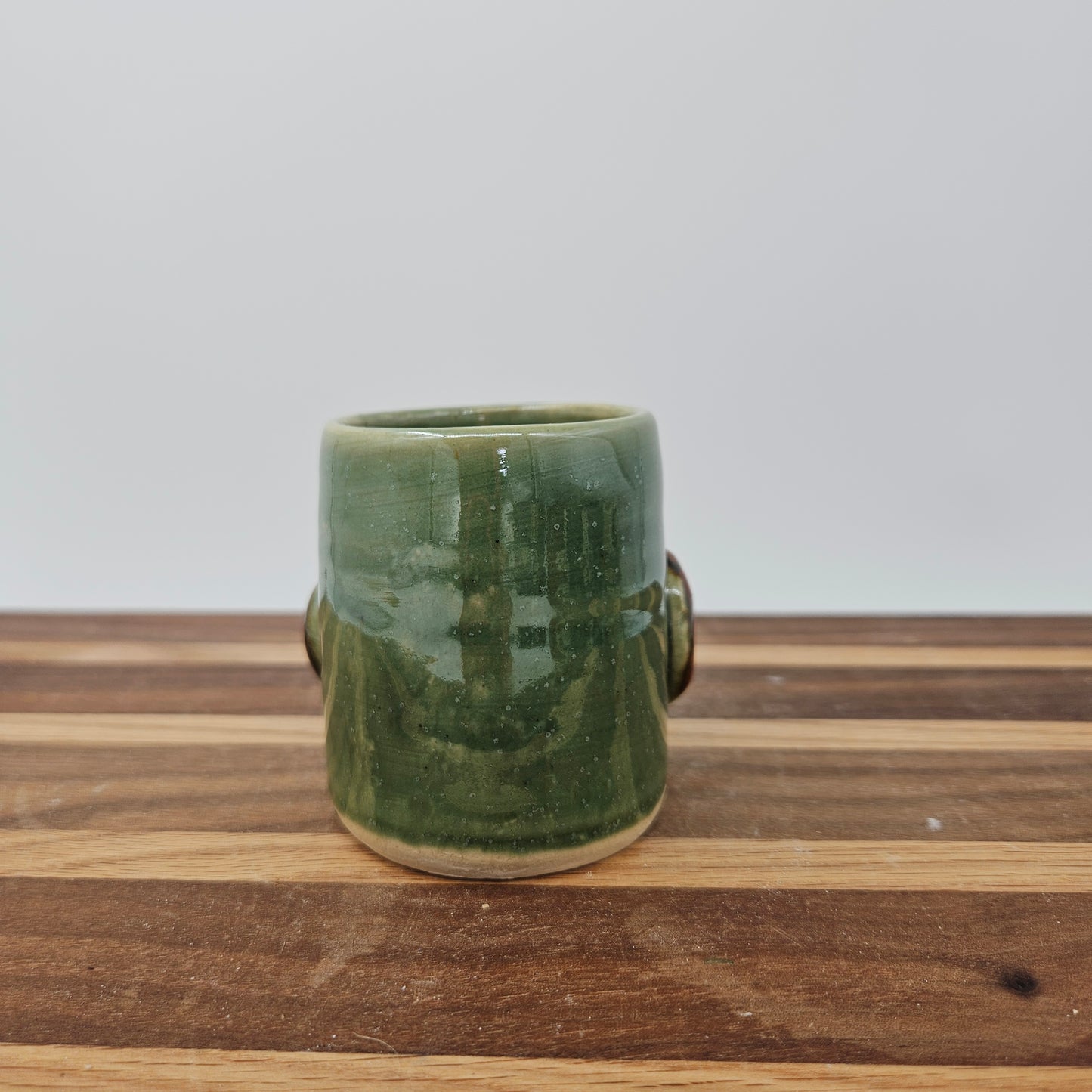 Funny Face Mini Glass | Handmade Stoneware Toothpick Holder Green
