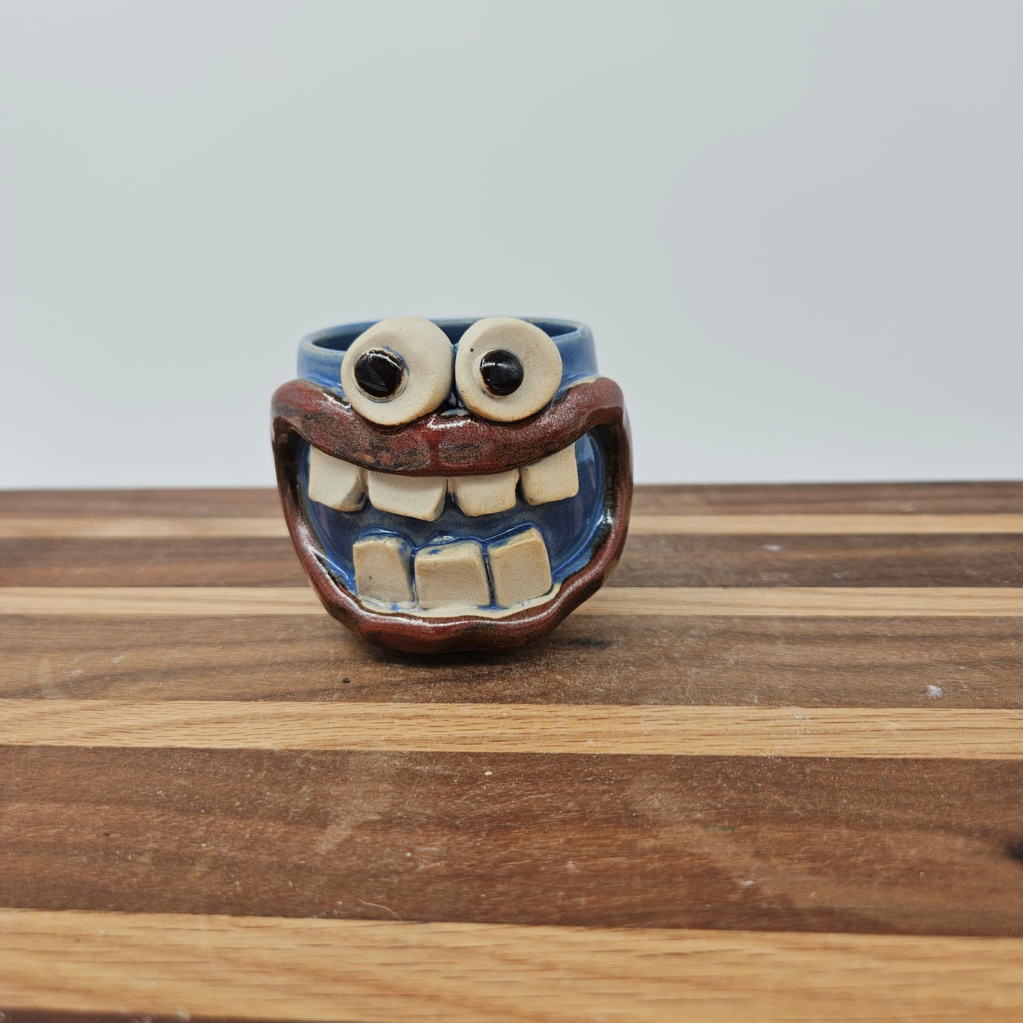 Toothpick Holder | Paperclip Cup | Funny Face Mini Pottery | Blue | Nelson Studio Ug Chug