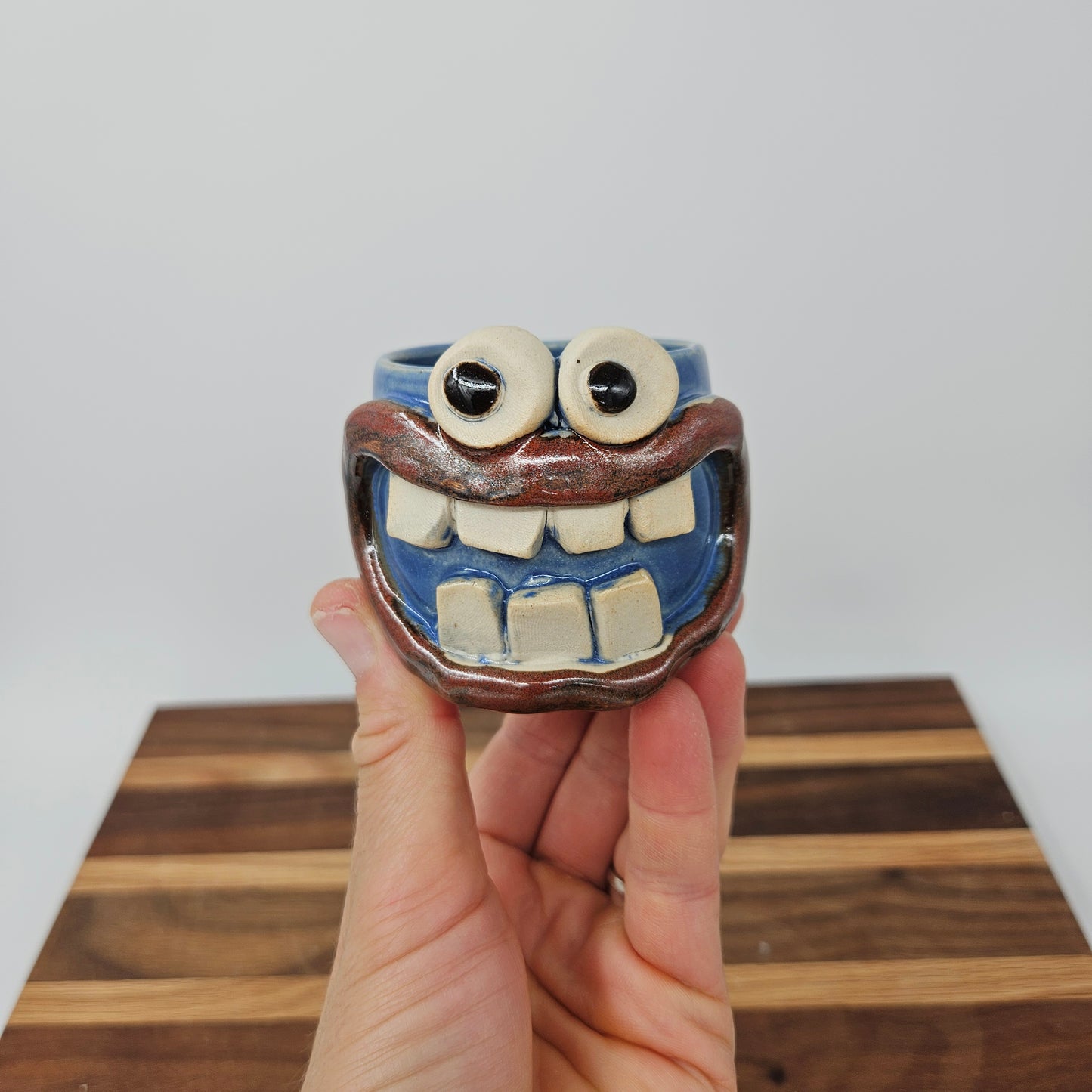 Toothpick Holder | Paperclip Cup | Funny Face Mini Pottery | Blue | Nelson Studio Ug Chug