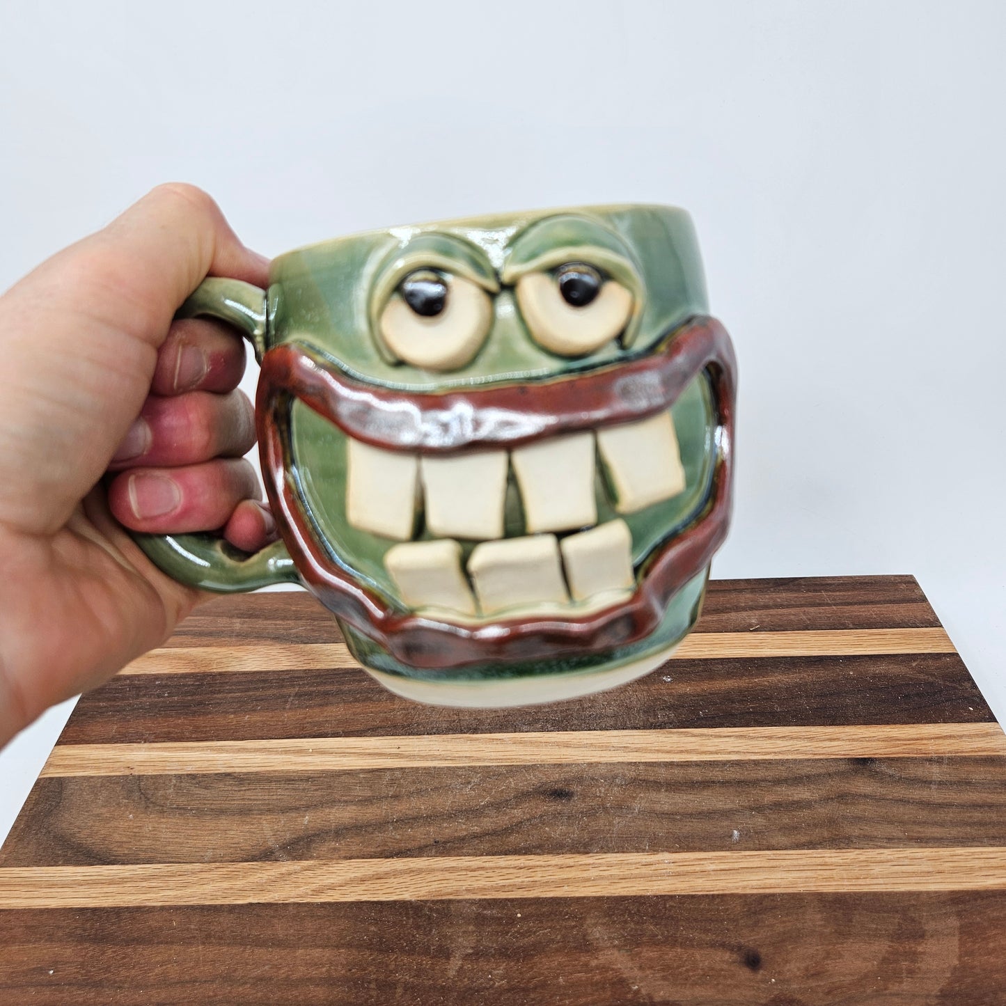 Not Worried Carefree Coffee Cup | Funny Face Mugs | Green | Stoneware Pottery