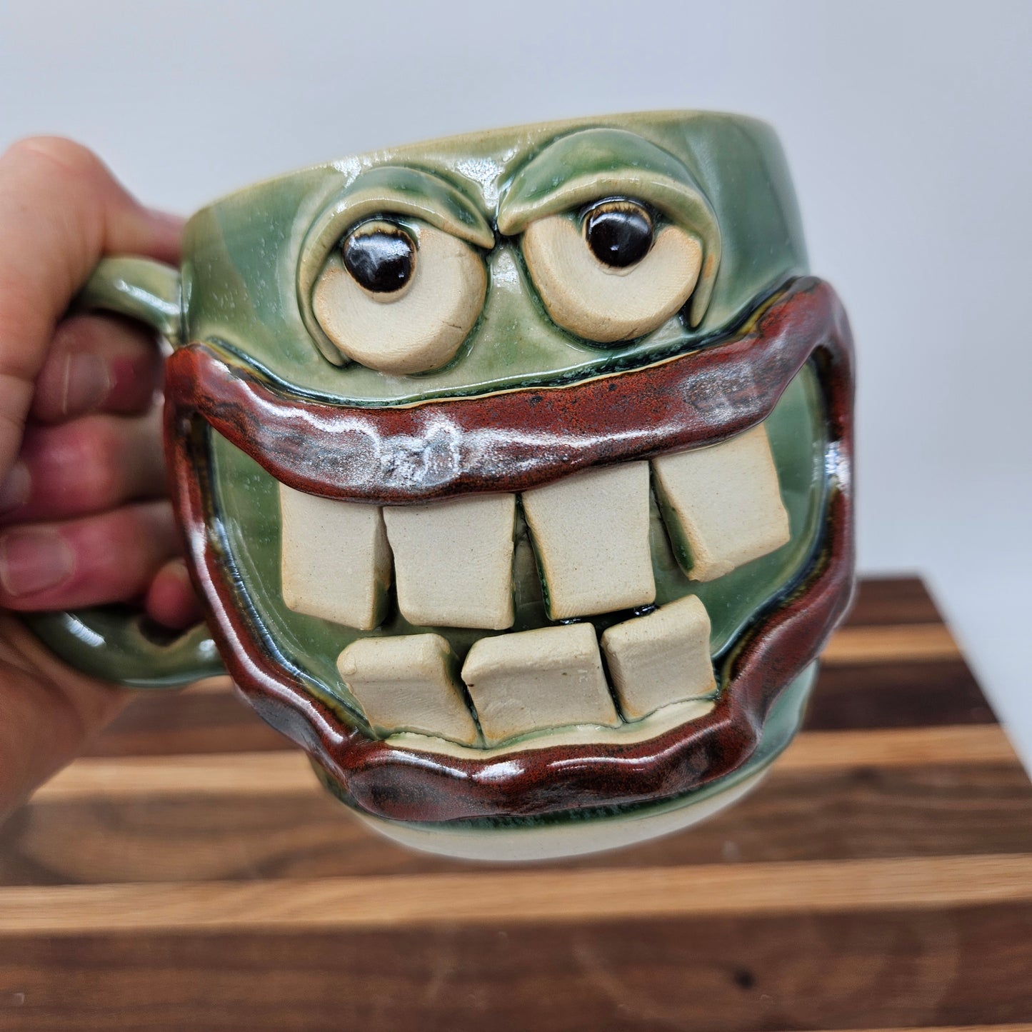 Not Worried Carefree Coffee Cup | Funny Face Mugs | Green | Stoneware Pottery