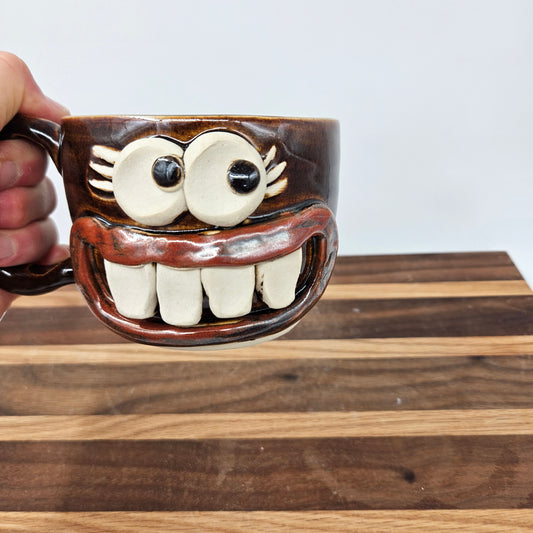 Woman's Fun Face Mug | Cheerful Teacher Coffee Cup | Microwave Dishwasher Safe | Handmade Pottery
