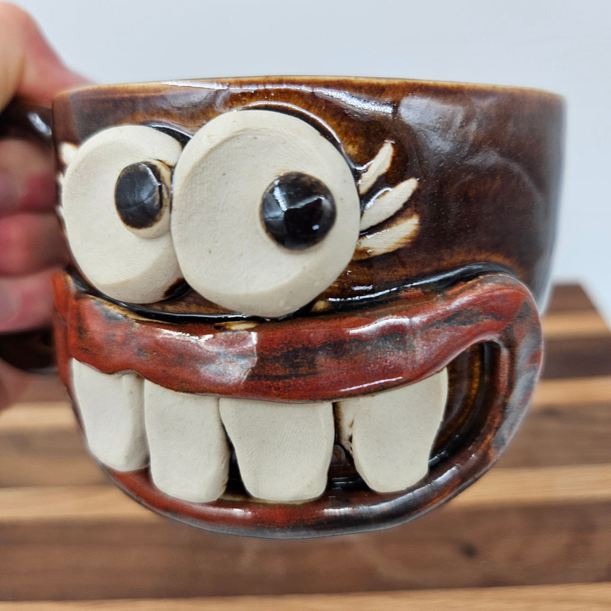Woman's Fun Face Mug | Cheerful Teacher Coffee Cup | Microwave Dishwasher Safe | Handmade Pottery