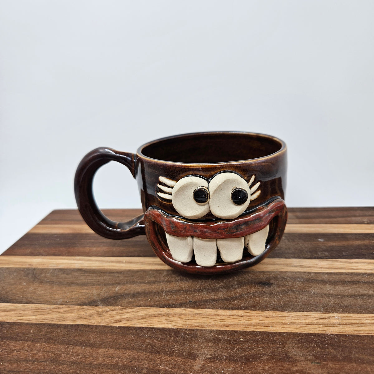 Woman's Fun Face Mug | Cheerful Teacher Coffee Cup | Microwave Dishwasher Safe | Handmade Pottery