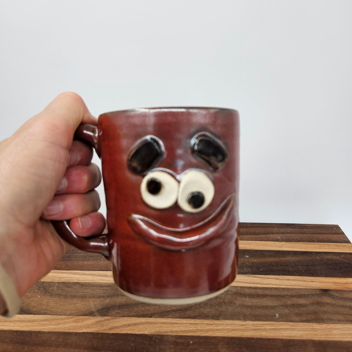 Smiley Face Mug | 16 Ounces | Cinnamon Red | Handmade Stoneware Pottery Coffee Cups