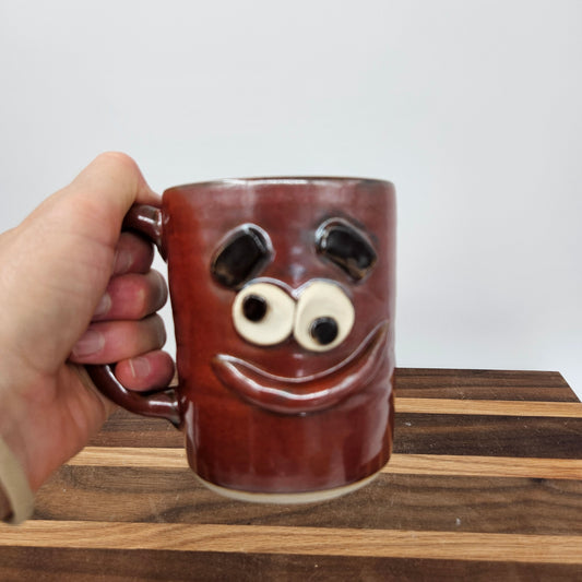 Smiley Face Mug | 16 Ounces | Cinnamon Red | Handmade Stoneware Pottery Coffee Cups