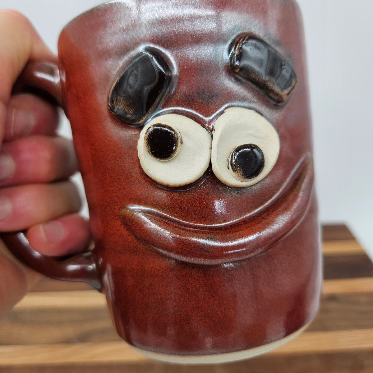 Smiley Face Mug | 16 Ounces | Cinnamon Red | Handmade Stoneware Pottery Coffee Cups