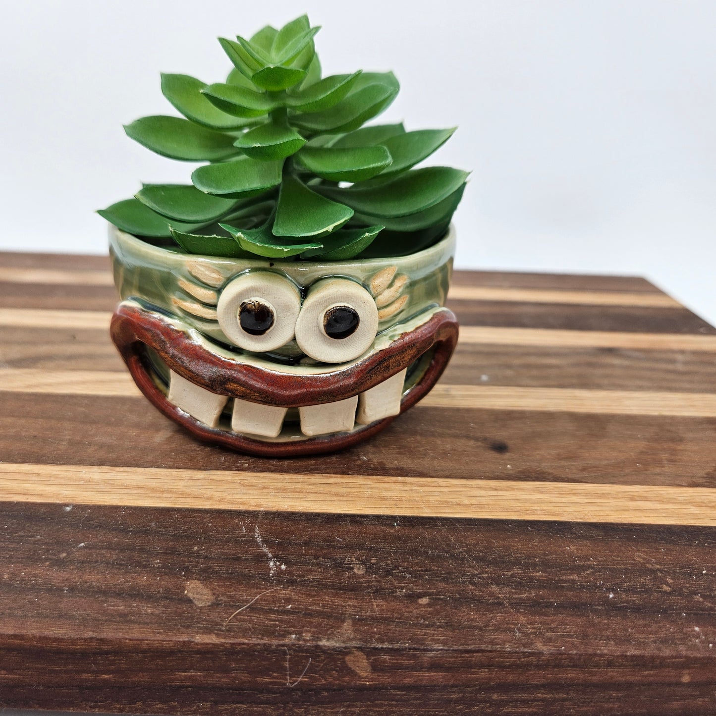 Small Succulent Planter | Cute Kitchen Windowsill Tiny Gardening Pot | Smiley Face Mini Container