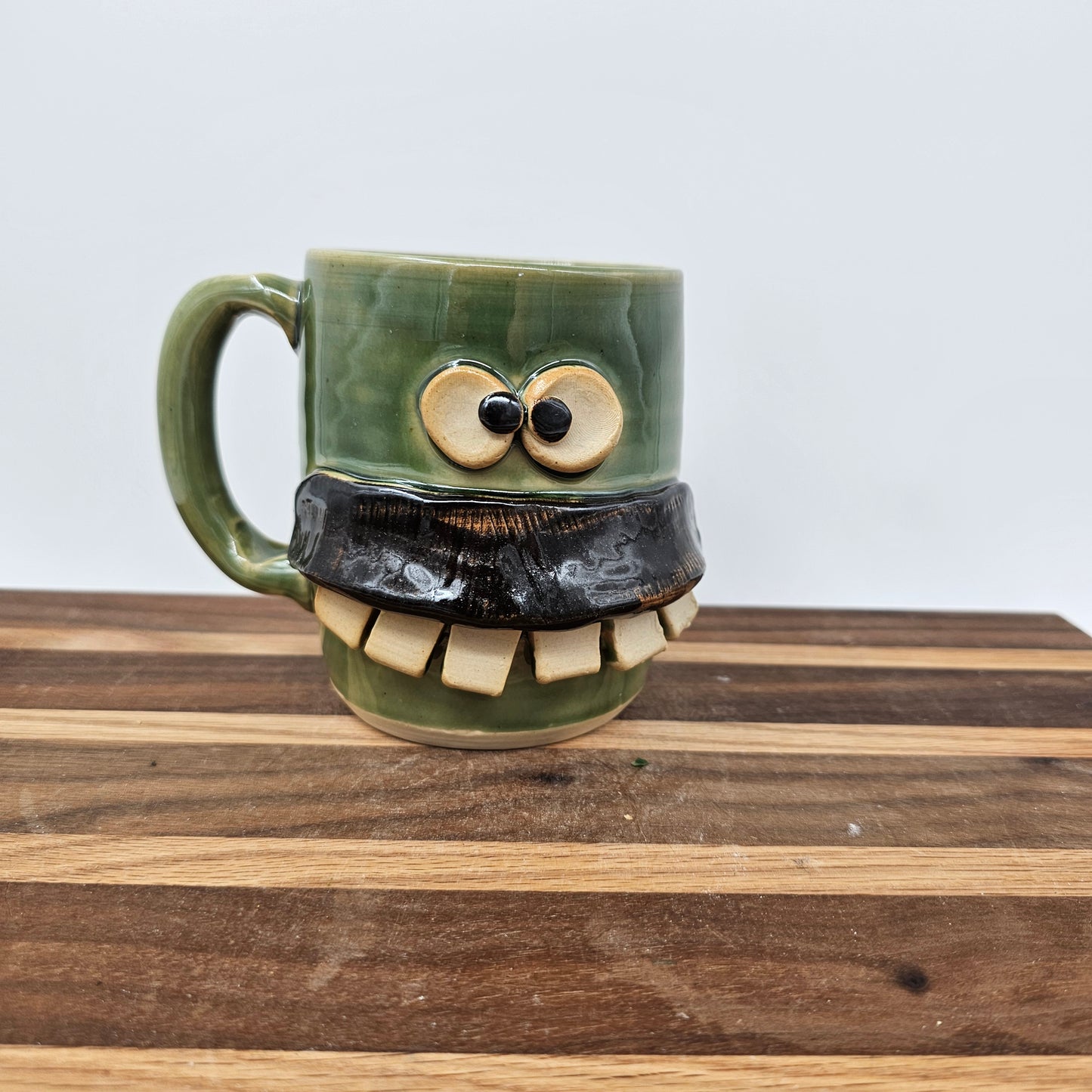 Foodie Pastry Chef Gifts | Mustache Lover Coffee Cup | Green Pottery Mug