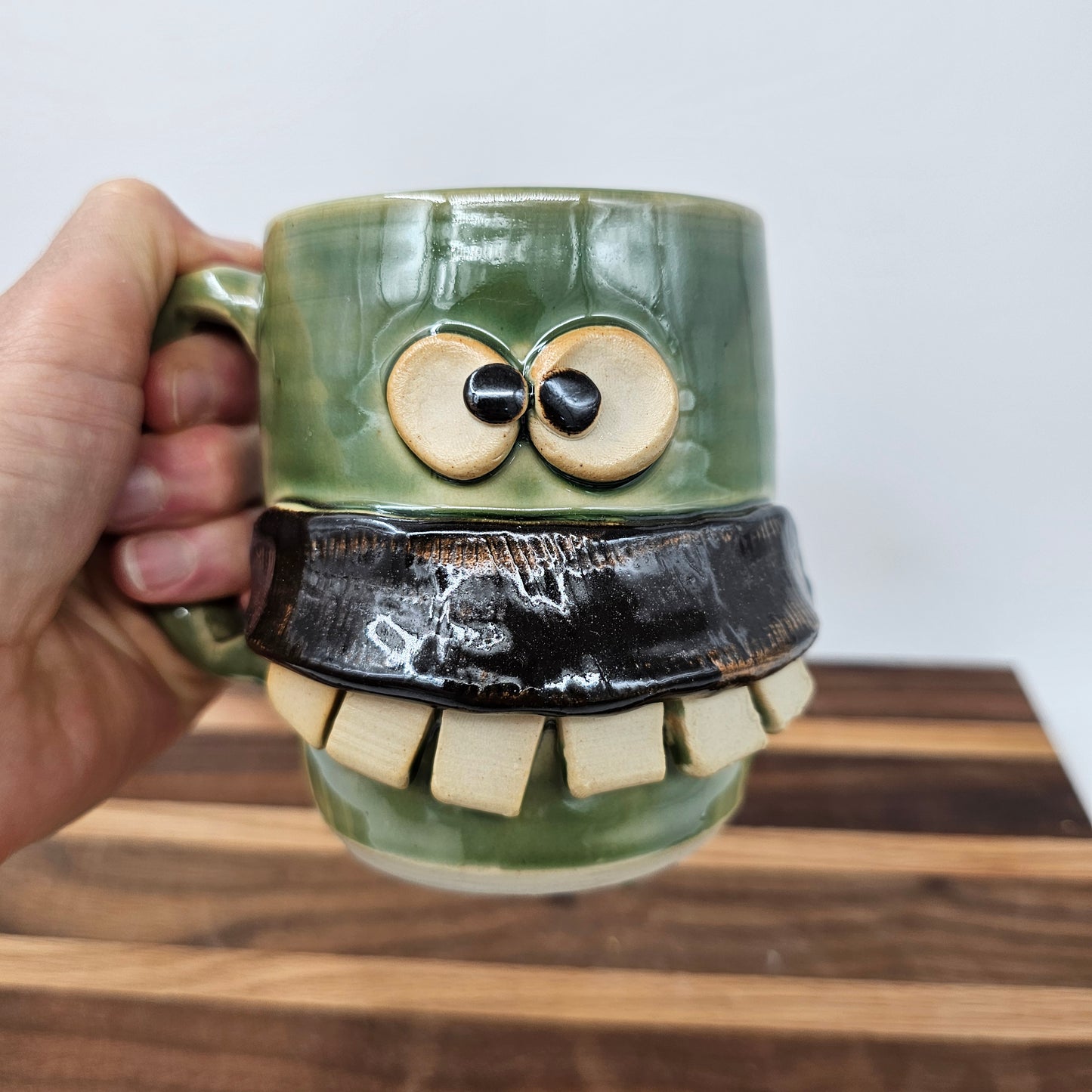 Foodie Pastry Chef Gifts | Mustache Lover Coffee Cup | Green Pottery Mug