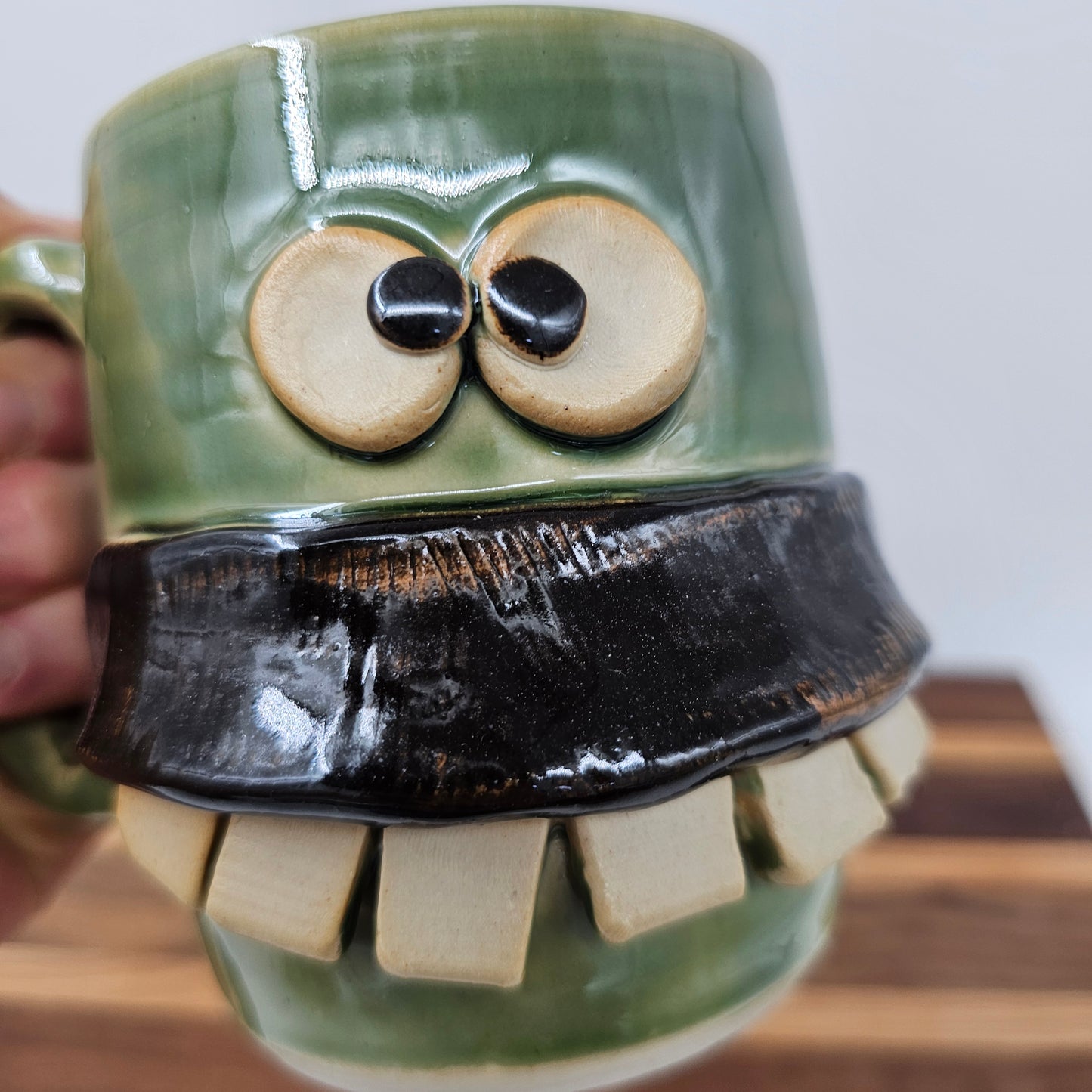 Foodie Pastry Chef Gifts | Mustache Lover Coffee Cup | Green Pottery Mug