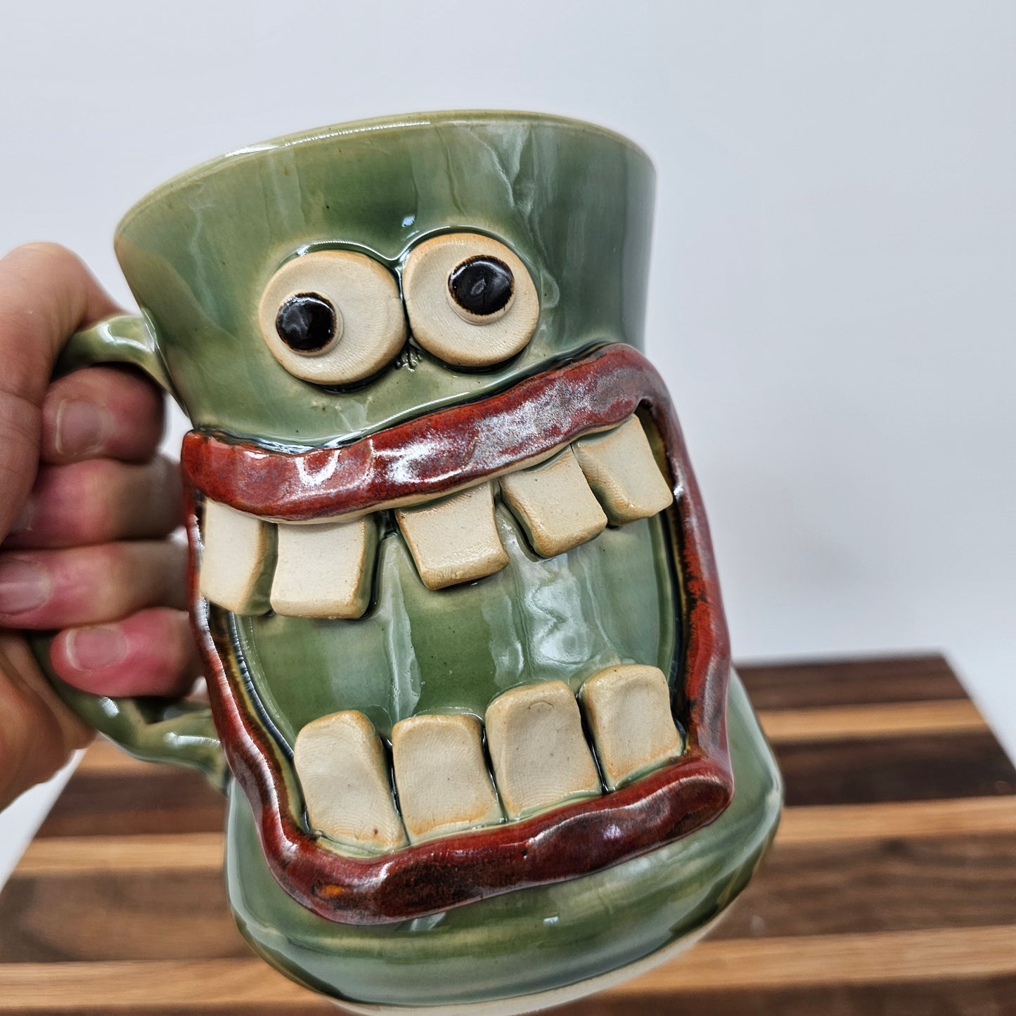 Huge Pottery Mug | Extra Large 20 Ounce Coffee Cup | Green | Funny Coffee Lovers Gift