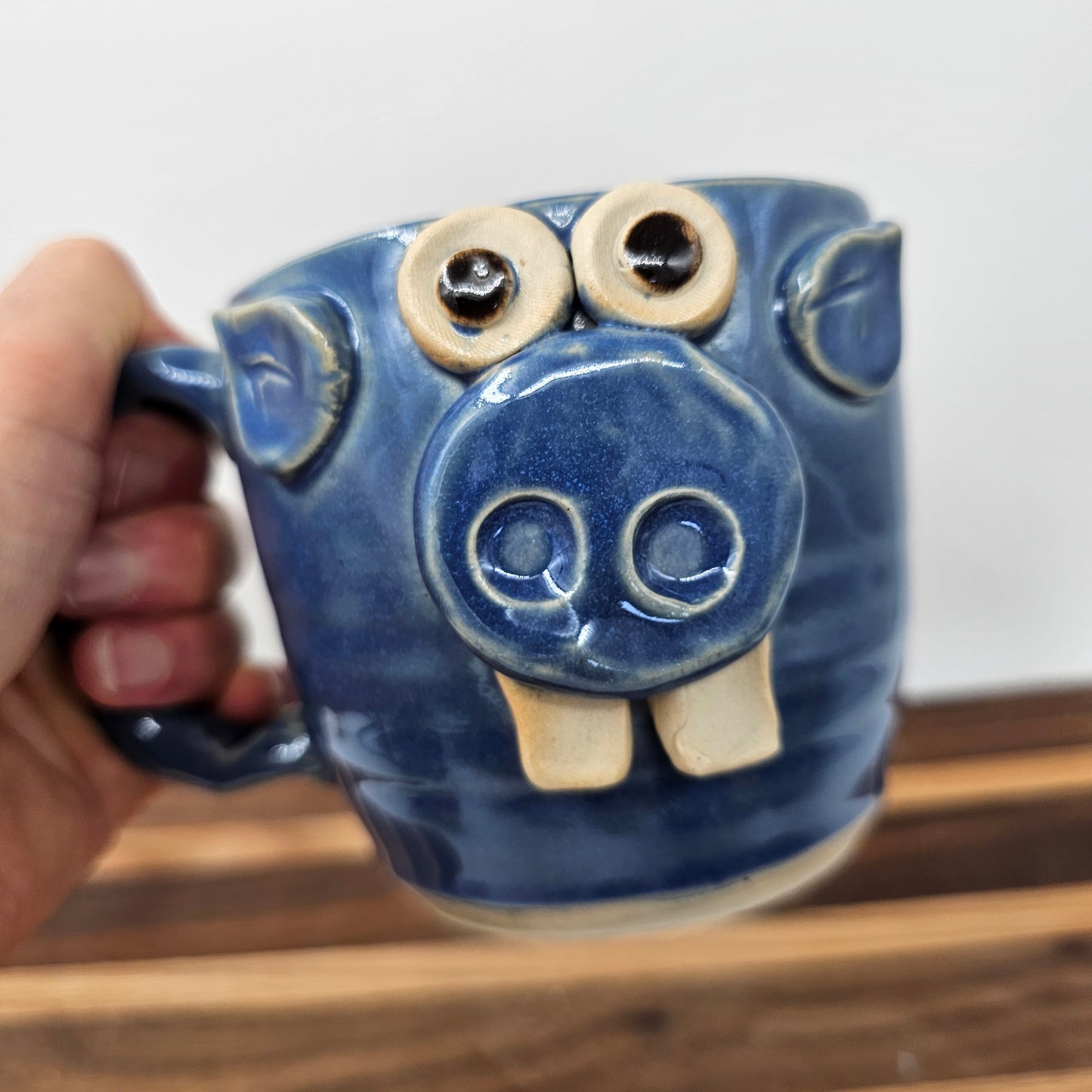 Silly Pig Mug with Buck Teeth | Blue | Pet Pig Coffee Cups | Funny Farm Animal