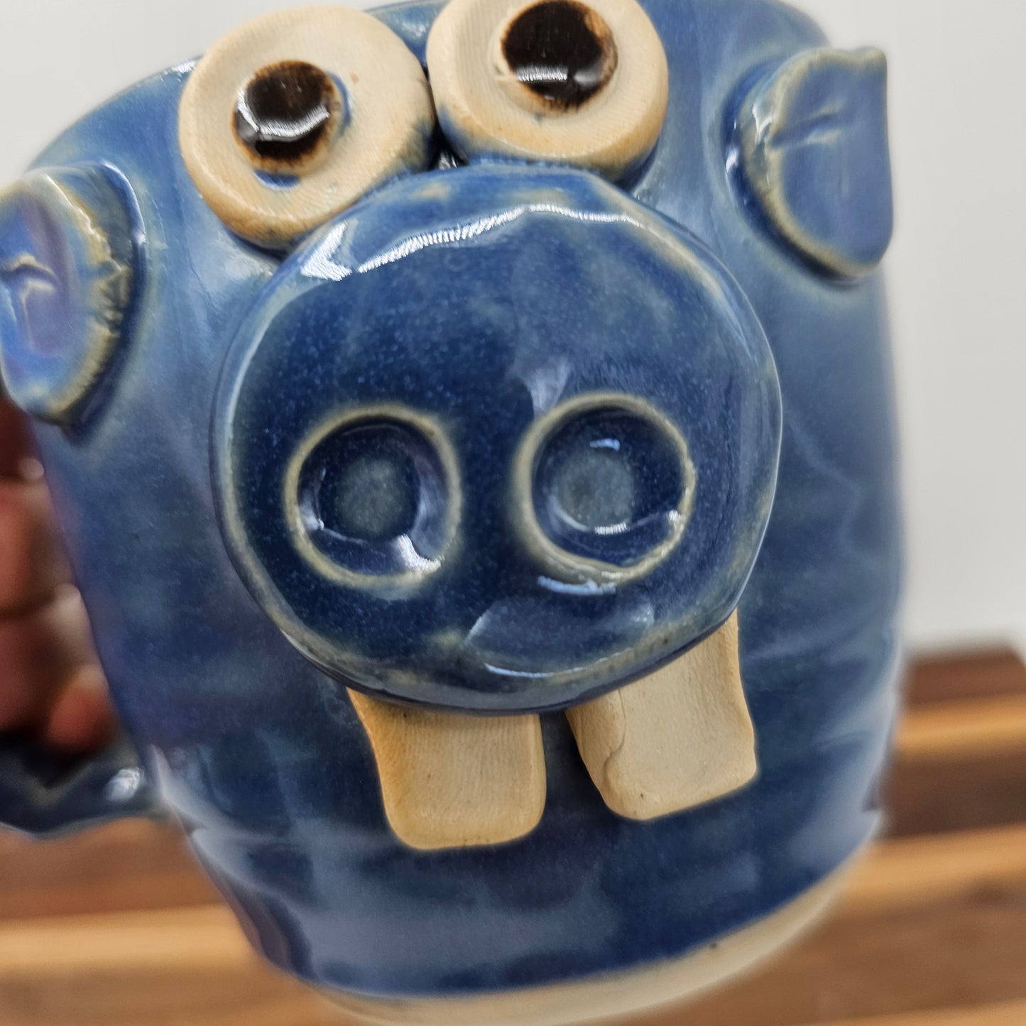 Silly Pig Mug with Buck Teeth | Blue | Pet Pig Coffee Cups | Funny Farm Animal